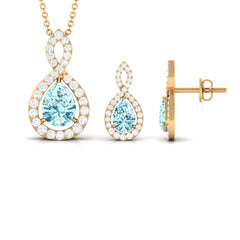 Natural Aquamarine Infinity Pendant Earrings Set for Women