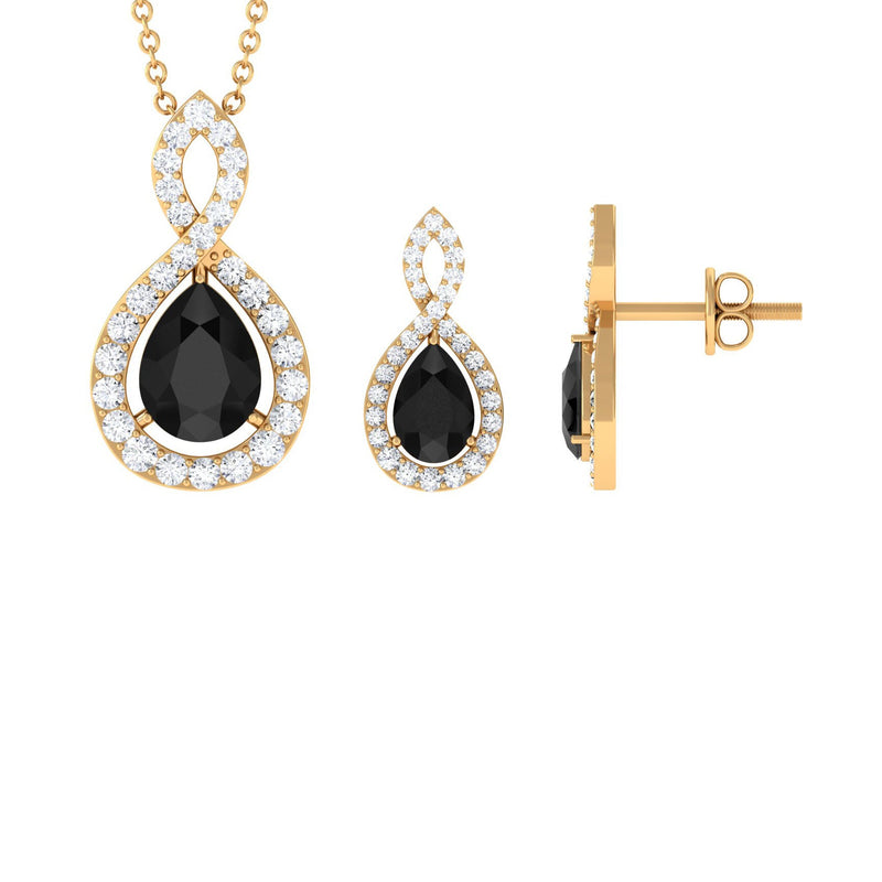 Natural Black Onyx Infinity Necklace and Earrings Set for Women