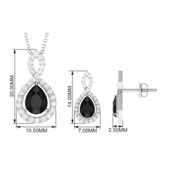 Natural Black Onyx Infinity Necklace and Earrings Set for Women