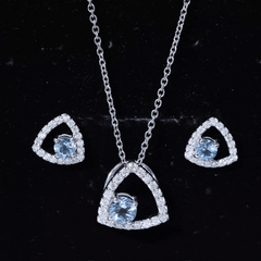 Certified Aquamarine and Moissanite Bridal Jewelry Set