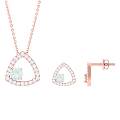Natural Ethiopian Opal Geometric Jewelry Set with Moissanite