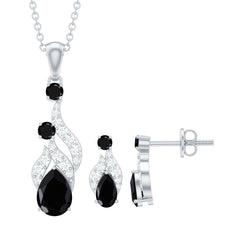 Designer Black Spinel Necklace and Earrings Set with Diamond
