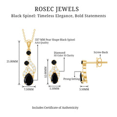 Designer Black Spinel Necklace and Earrings Set with Diamond