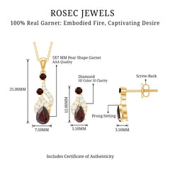 Garnet and Diamond Bridal Dangle Pendant and Earrings Set