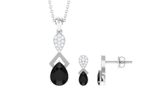 Designer Black Onyx Necklace and Earrings Set with Diamond