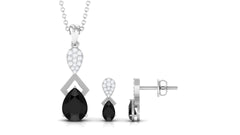 Designer Black Onyx Necklace and Earrings Set with Diamond