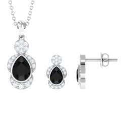 Natural Pear Shape Black Onyx Statement Jewelry Set with Diamond