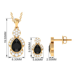 Natural Pear Shape Black Onyx Statement Jewelry Set with Diamond