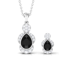 Natural Pear Shape Black Onyx Statement Jewelry Set with Diamond