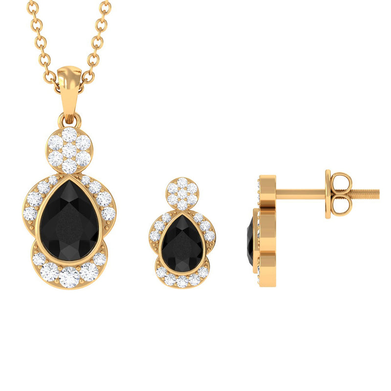Natural Pear Shape Black Onyx Statement Jewelry Set with Diamond