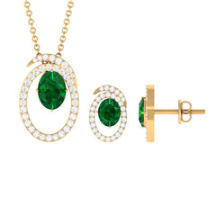 Oval Created Emerald and Moissanite Contemporary Jewelry Set