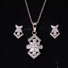 Genuine Diamond Flower Necklace and Earrings Set with Certificate