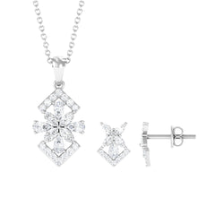 Genuine Diamond Flower Necklace and Earrings Set with Certificate