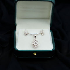 Genuine Diamond Flower Necklace and Earrings Set with Certificate