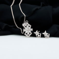 Genuine Diamond Flower Necklace and Earrings Set with Certificate