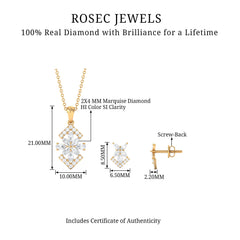 Genuine Diamond Flower Necklace and Earrings Set with Certificate