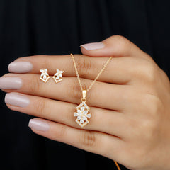 Genuine Diamond Flower Necklace and Earrings Set with Certificate