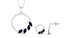 Real Blue Sapphire Diamond Circle Necklace and Earrings Set