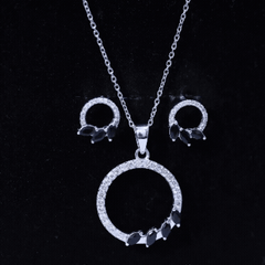 Marquise Cut Black Onyx and Diamond Eternity Jewelry Set