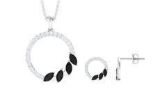 Marquise Cut Black Onyx and Diamond Eternity Jewelry Set