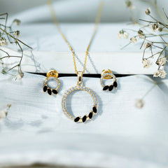 Marquise Cut Black Onyx and Diamond Eternity Jewelry Set
