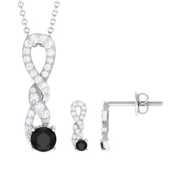Natural Black Onyx Diamond Twisted Pendant and Earrings Set for Women