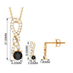Natural Black Onyx Diamond Twisted Pendant and Earrings Set for Women