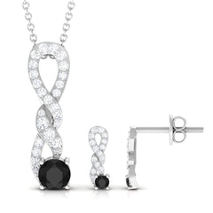 Natural Black Onyx Diamond Twisted Pendant and Earrings Set for Women
