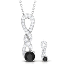 Natural Black Onyx Diamond Twisted Pendant and Earrings Set for Women