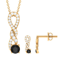 Natural Black Onyx Diamond Twisted Pendant and Earrings Set for Women
