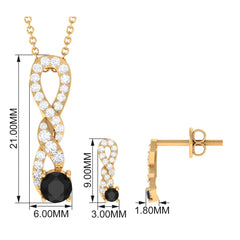 Natural Black Onyx Diamond Twisted Pendant and Earrings Set for Women