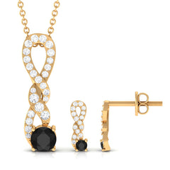 Natural Black Onyx Diamond Twisted Pendant and Earrings Set for Women