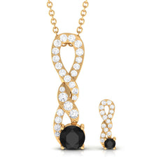 Natural Black Onyx Diamond Twisted Pendant and Earrings Set for Women