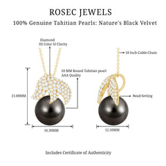 Black Tahitian Pearl and Diamond Leaf Pendant Necklace