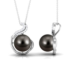 Real 7.5 Carat Tahitian Black Pearl Necklace with Diamond