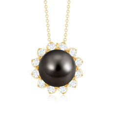 Tahitian Pearl Cocktail Pendant with Diamond Halo