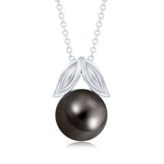 Black Tahitian Pearl Solitaire Pendant with Gold Leaf