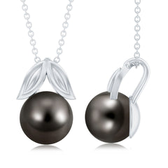 Black Tahitian Pearl Solitaire Pendant with Gold Leaf