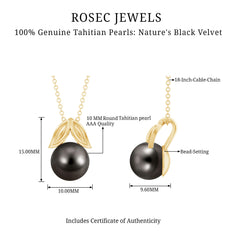 Black Tahitian Pearl Solitaire Pendant with Gold Leaf