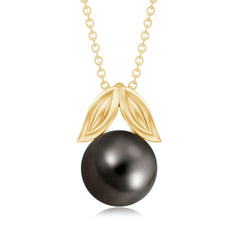 Black Tahitian Pearl Solitaire Pendant with Gold Leaf