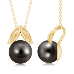 Black Tahitian Pearl Solitaire Pendant with Gold Leaf
