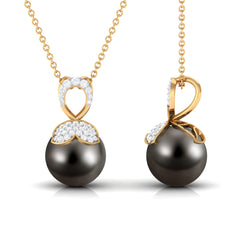 Nature Inspired Tahitian Pearl and Diamond Drop Pendant
