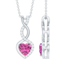 Heart Shape Pink Tourmaline and Diamond Infinity Pendant