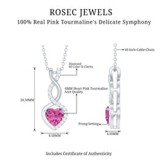 Heart Shape Pink Tourmaline and Diamond Infinity Pendant