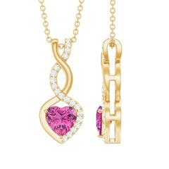 Heart Shape Pink Tourmaline and Diamond Infinity Pendant