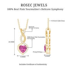 Heart Shape Pink Tourmaline and Diamond Infinity Pendant
