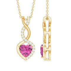 Heart Shape Pink Tourmaline and Diamond Infinity Pendant