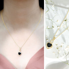 2 Carat Black Onyx Infinity Heart Pendant with Diamond