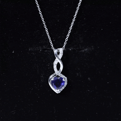Certified Lab Grown Blue Sapphire Infinity Heart Necklace with Chain