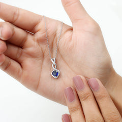 Certified Lab Grown Blue Sapphire Infinity Heart Necklace with Chain